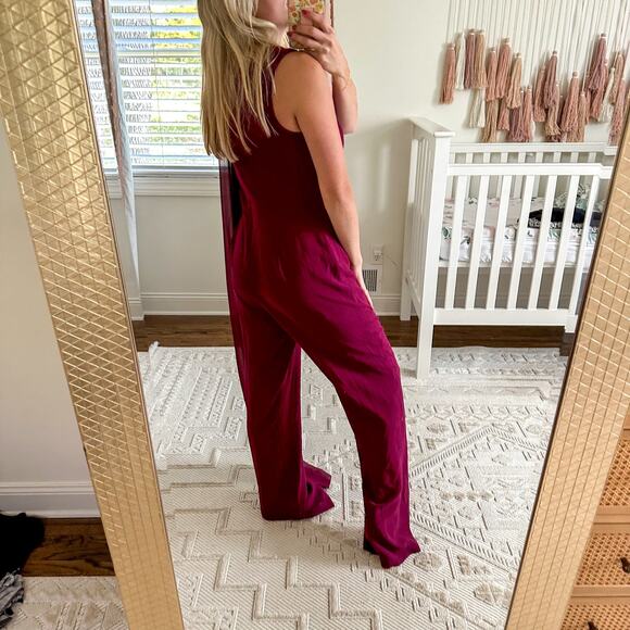 Dress The Population Robbie V-Neck Drape Jumpsuit Burgundy L - Picture 5 of 9